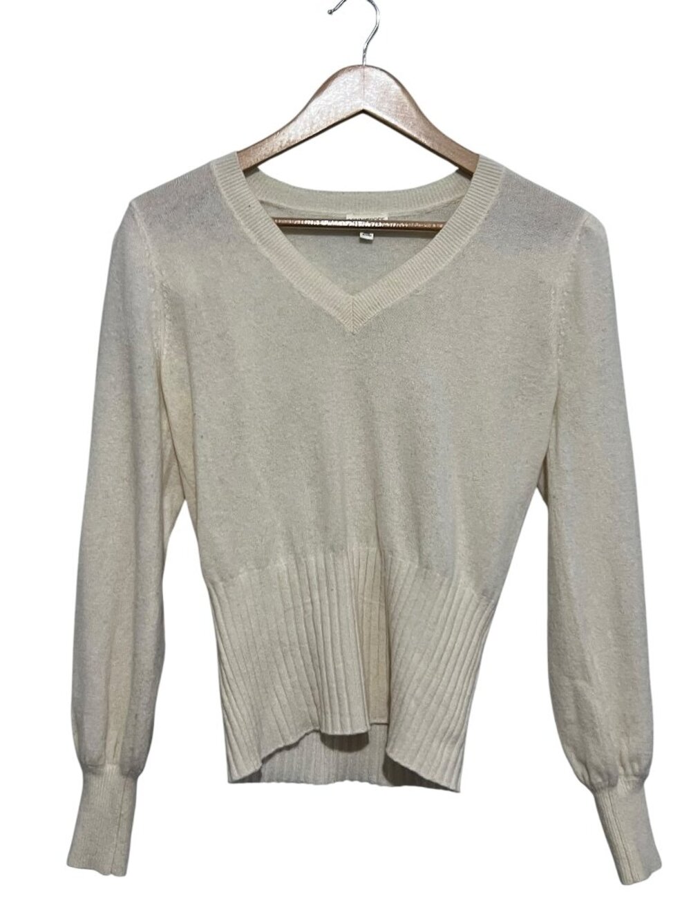 Minnie Rose 100% Cashmere V Neck Sweater Cream Pullover